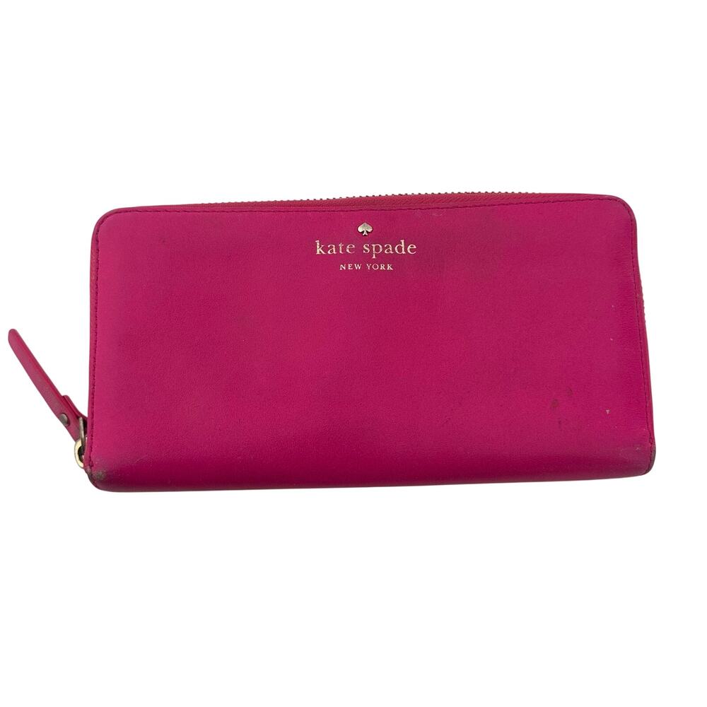 Kate Spade Hot Pink Leather Zip Around Continental Wallet